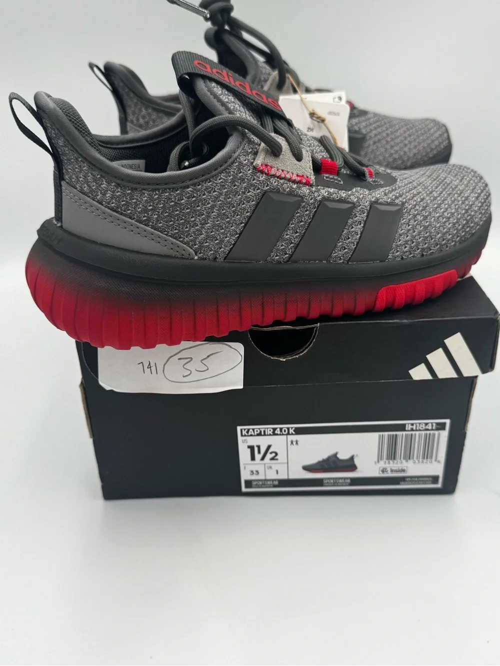 Adidas Kaptir 4.0 K Kids Shoes 1.5 Grey Five Better Scarlet Red NIB IH1841